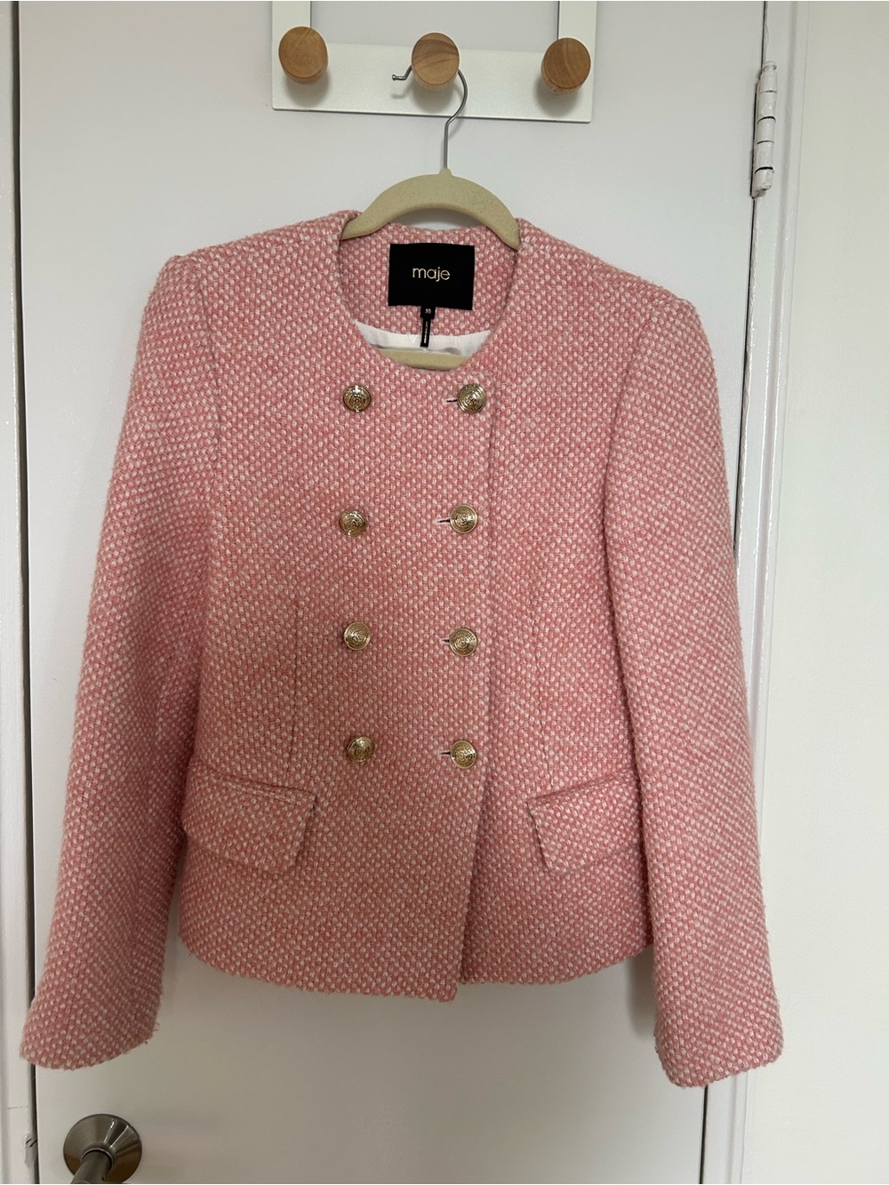 Maje Pink Tweed Double-Breasted Jacket and Skirt Set - Picture 2 of 15